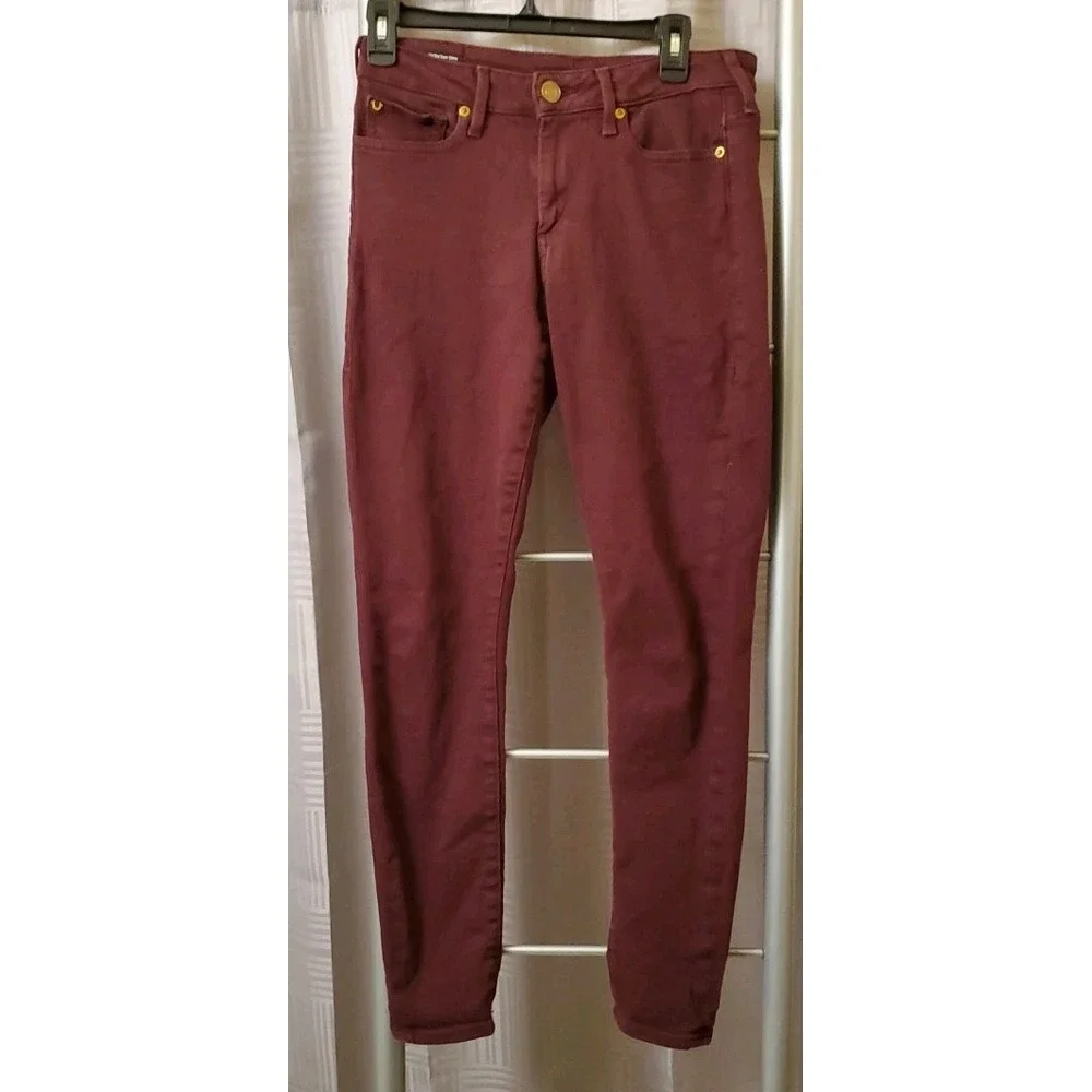 True Religion Jeans Womens 28 Maroon‎ Halle Mid Rise Super Skinny